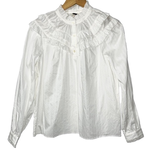 Kate Spade Glen Stripe White Ruffle blouse XS - Picture 2 of 7